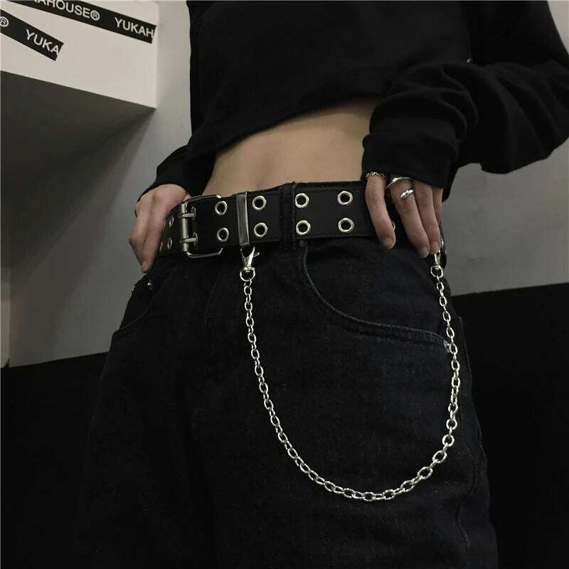Women Ring Belts Double Hole Eyelet Grommet Leather Buckle Punk Pin Belt Leisure Dress Jeans Gothic Waistband Y260225