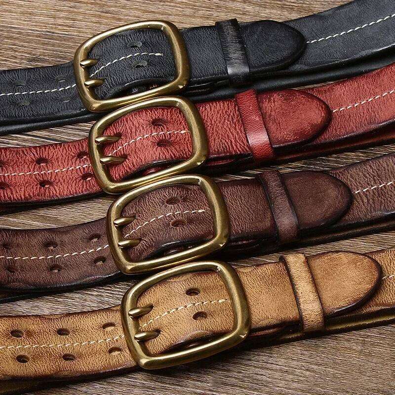 3.8cm Pure Cowskin Genuine Leather Men Copper Double Needle Pin Buckle High Quality Luxury Male Strap Jeans Military Belt Y260225