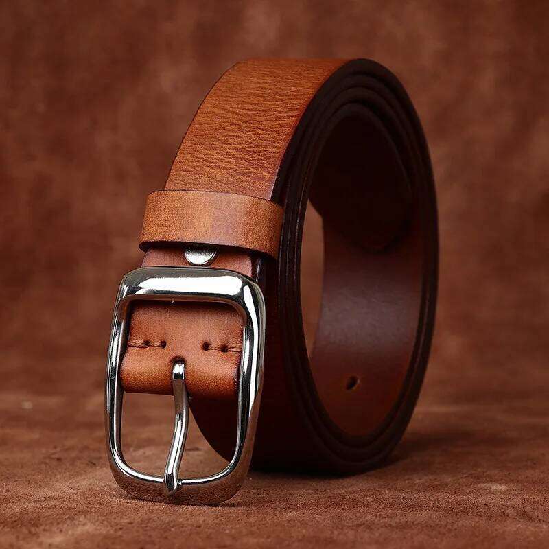 3.3CM Pure Cowhide High Quality Genuine Leather Belts for Men Brand Strap Male Stainless Steel Buckle Business Jeans Cowboy Y260225