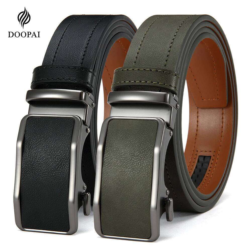Leather Men's High-quality Business Automatic Buckle Fashionable Ratchet Belt Can Be Adjusted Freely 2PCS Y260225