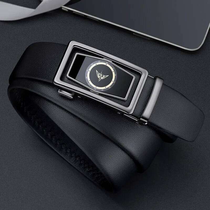 Men's leather 2024 new automatic business cowhide high-grade fashion trouser belt gift dad gold buckle Y260225