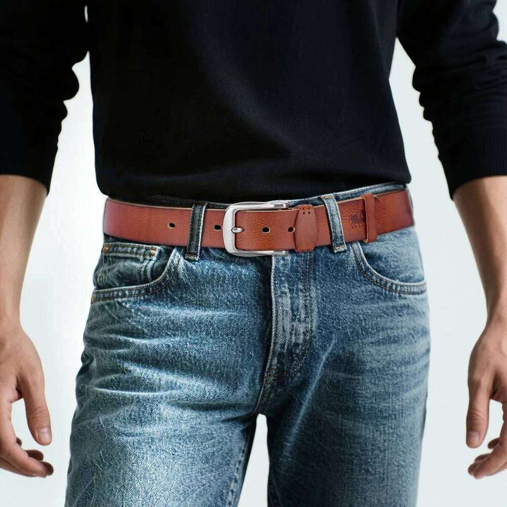 BISON DENIM Vintage Cowskin Leather Men's High Quality Pin Buckle Fancy Waist Strap Belt for Jeans Ideal Gift Y260225
