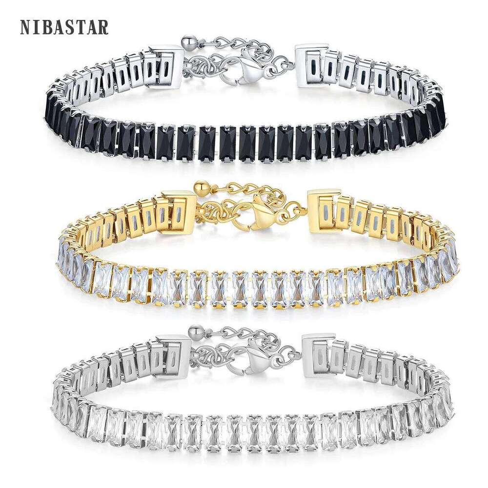 Gold 6mm Width White&Black Cubic Zirconia Tennis Luxury Crystal Bracelet For Women Girls Z260225