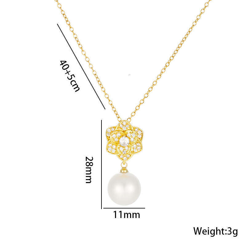Camellia Flower Women's Necklace Internet Celebrity Pearl Necklace Elegant Zircon Accessory