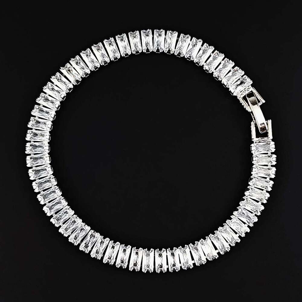 2024 New Luxury Princess Cut 17cm Silver Color on Hand Bracelet Bangle for Women Anniversary Gift Jewelry Wholesale S5776 Z260225