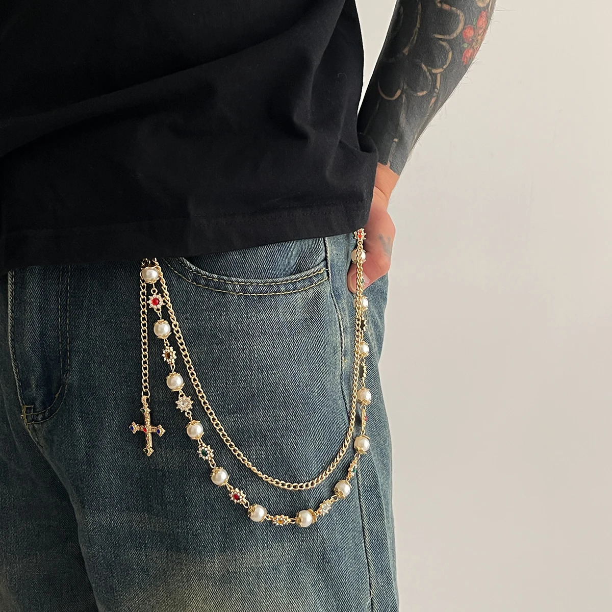 Ingemark Punk Cross Jesus Pendant Keychains for Men Rock Goth Pants Waist Belt Wallet Bag Chain Jeans Pants Male Jewerly Grunge 260205