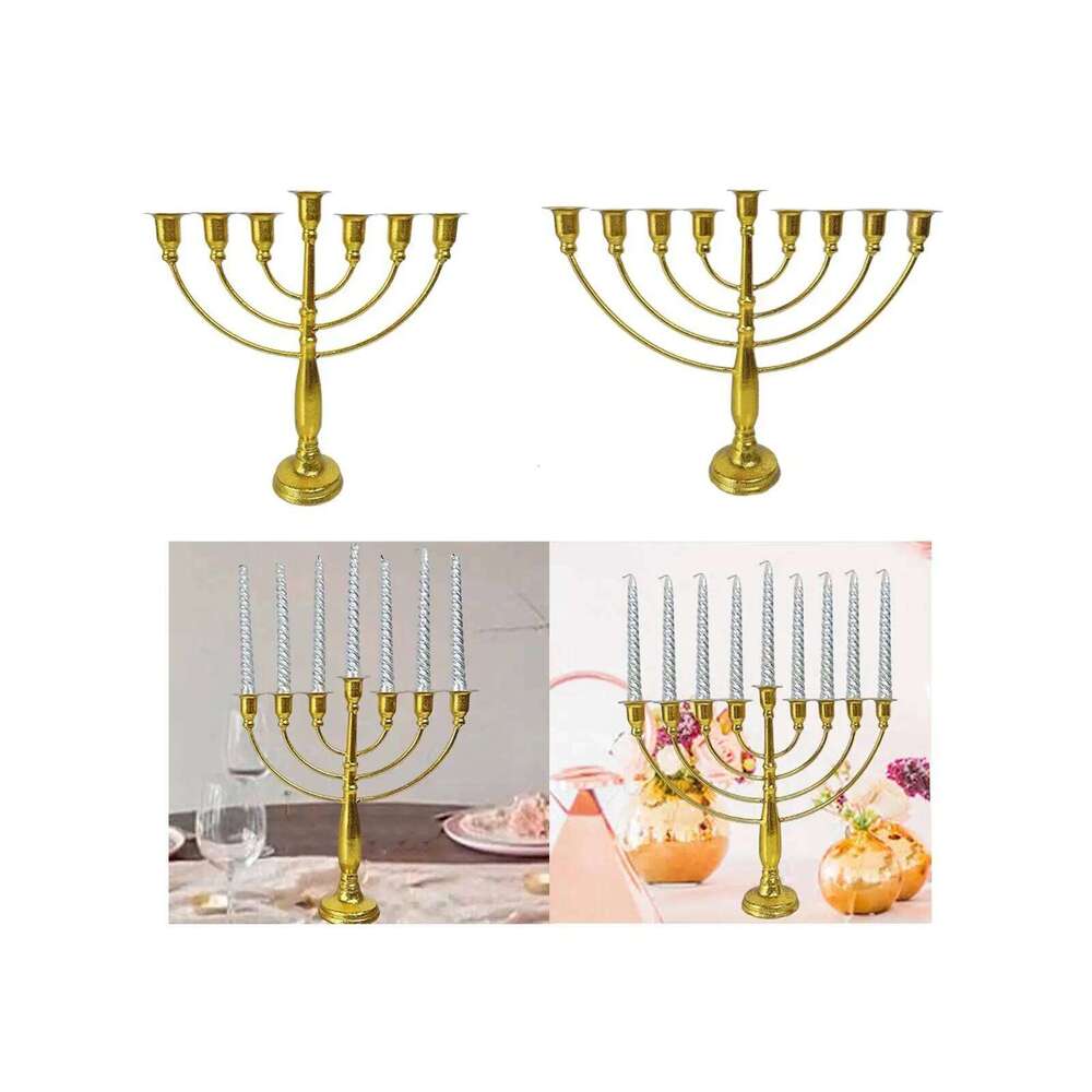 Traditional Multifunctional Jewish Menorah Candle Holder for Mantelpiece, Hanukkah Decoration, Gold Color W260226