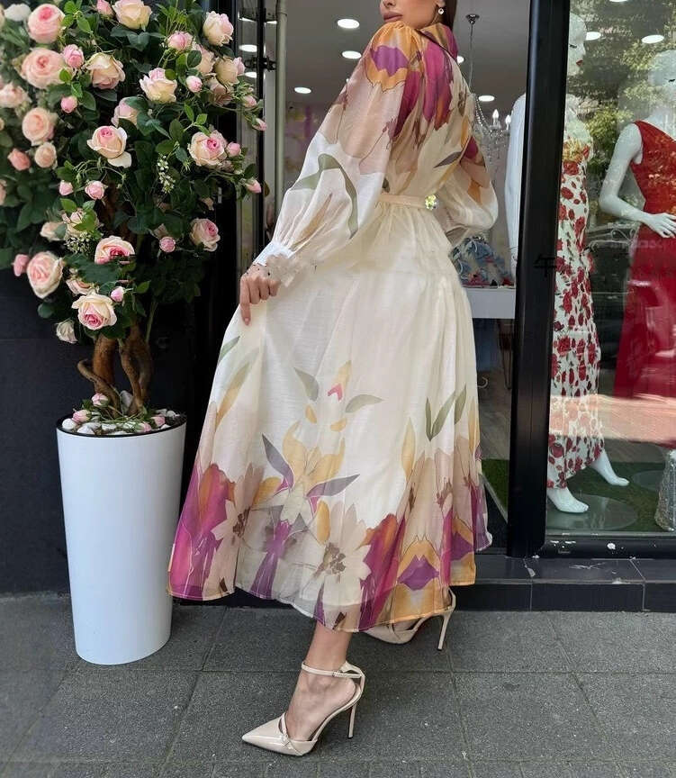 2026 autumn and winter European and American fashion goddess elegant loose flower tie waist casual suit collar long skirt