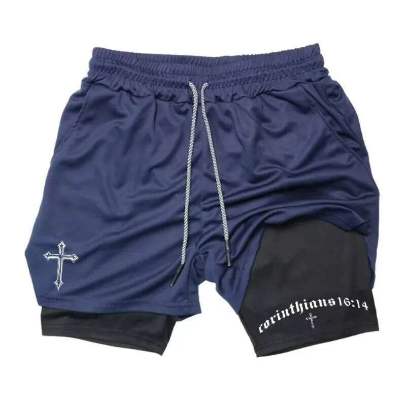 Latest Cross Bible Graphic 2-in-1 Athletic Men Fitness Gym Workout Running Moisture-Wicking Phone Pocket Towel Shorts H260226 - view 6