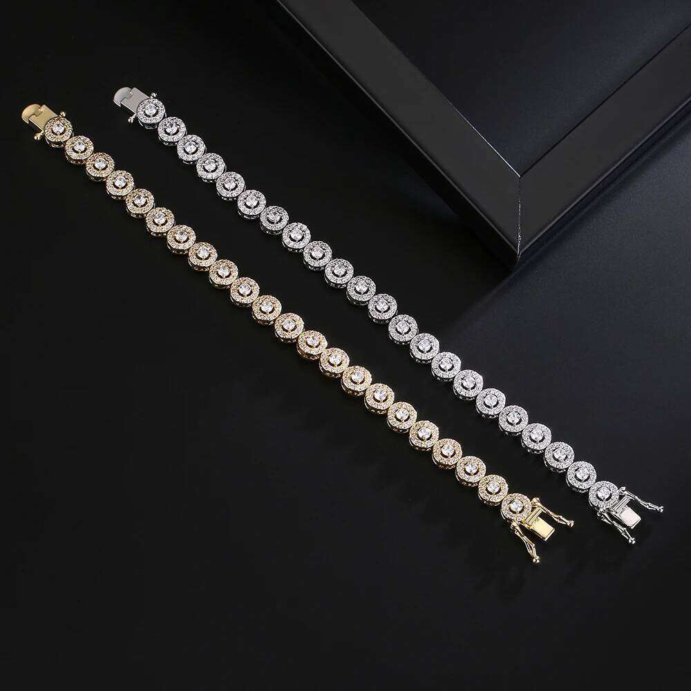 TrendMen Hiphop/Rock Trendy Round Zirconia Tennis Bracelets For Fashion Men Women Gold Color Crystal Wristlet Jewelry Bangles Z260225