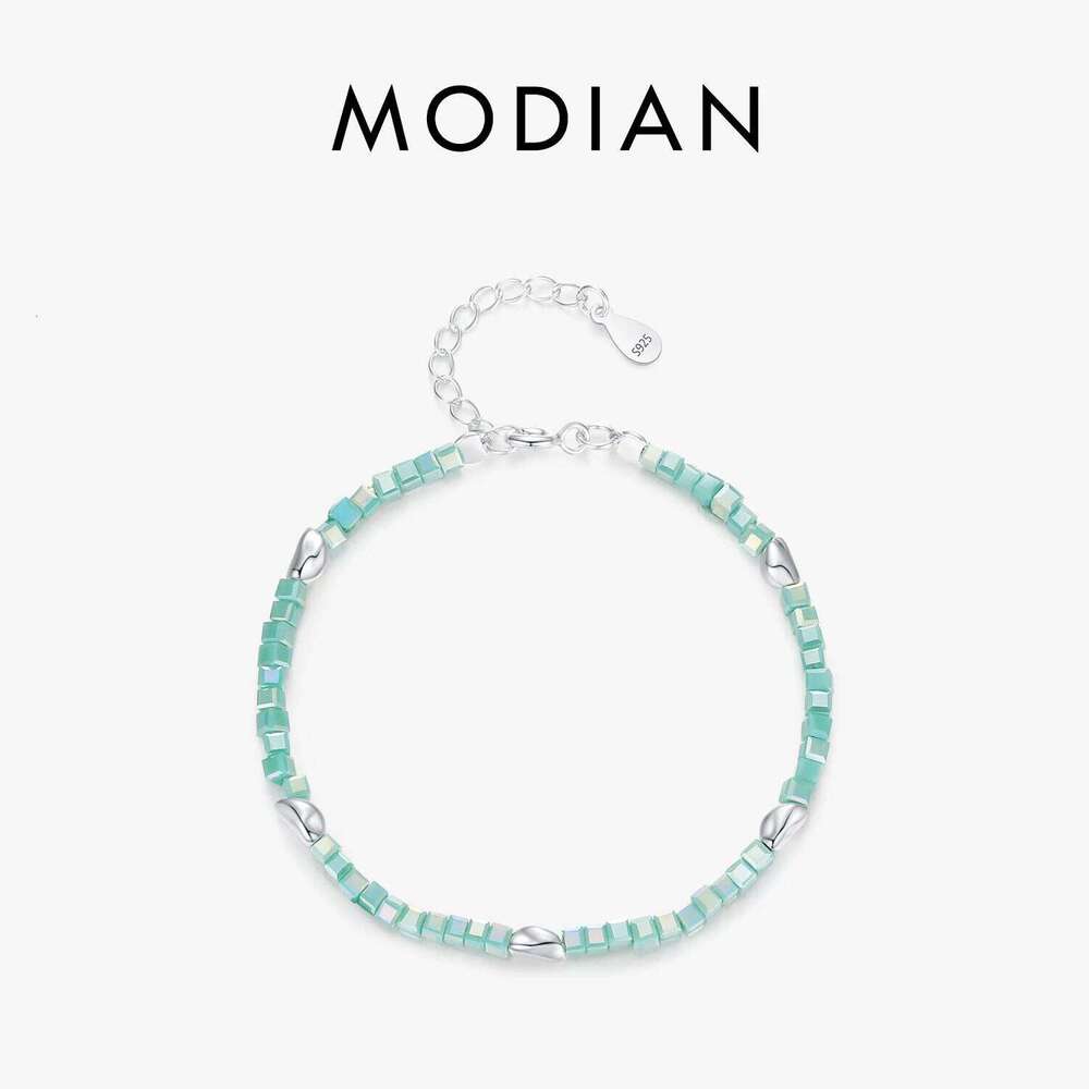 MODIAN Solid 925 Sterling Silver Square Green Crystal Charm Bracelet For Women Sweet Link Chain Female Fine Jewelry Accessories Z260225