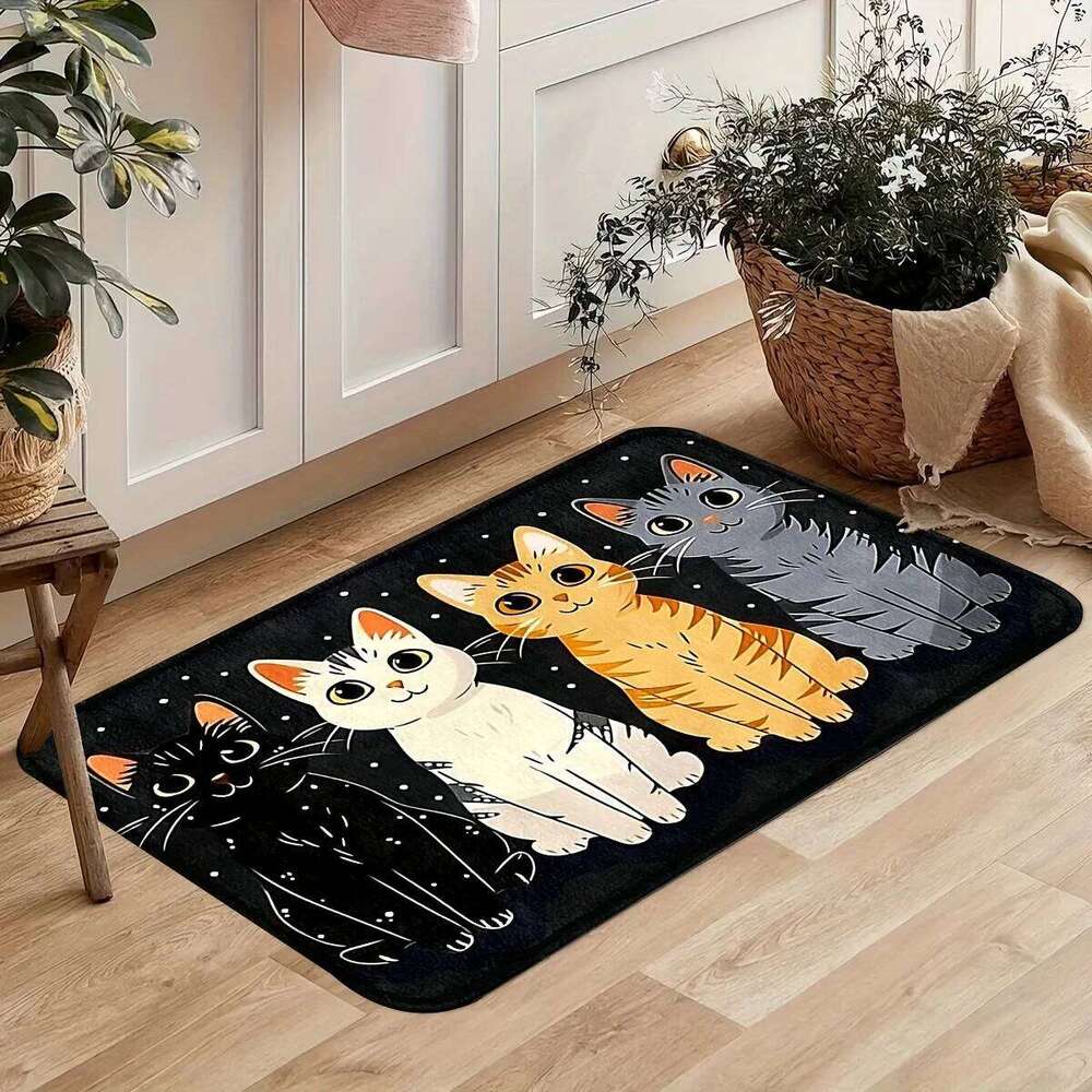 VIKAMA Cute Cat Pattern Kitchen Rug Office Bathroom Bedroom Laundry Room Entrance Hall Customizable for Festive Home Decor W260226