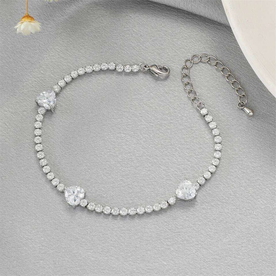 ZAKOL Trendy X Heart Square Zirconia Chain Bracelets For Women Girls Brides Silver Color Crystal Wristlet Jewelry Festival Gifts Z260225