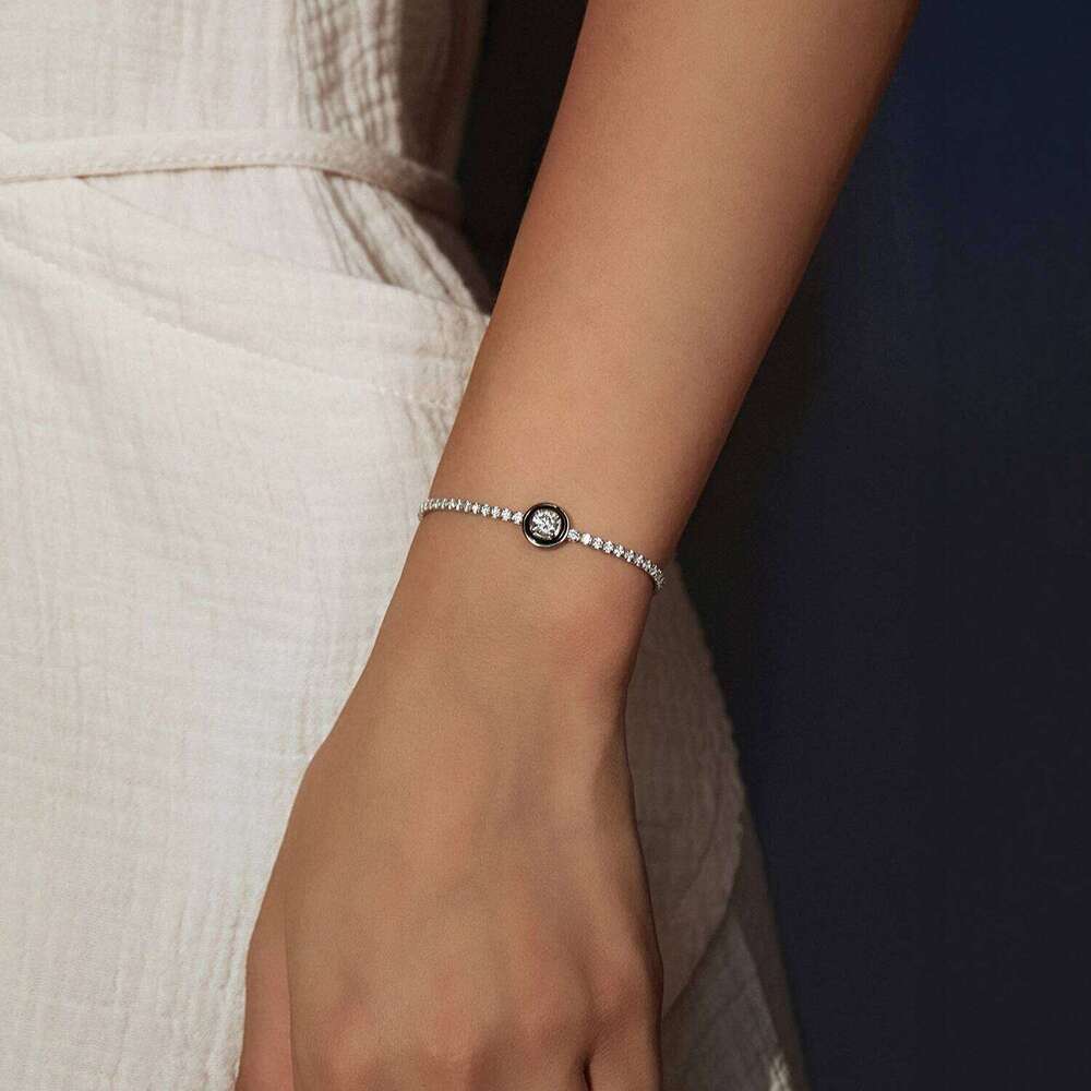 MODIAN 925 Sterling Silver Fashion Black Enamel Round Clear Cubic Zirconia Tennis Bracelet For Women Fine Jewelry Gifts Z260225