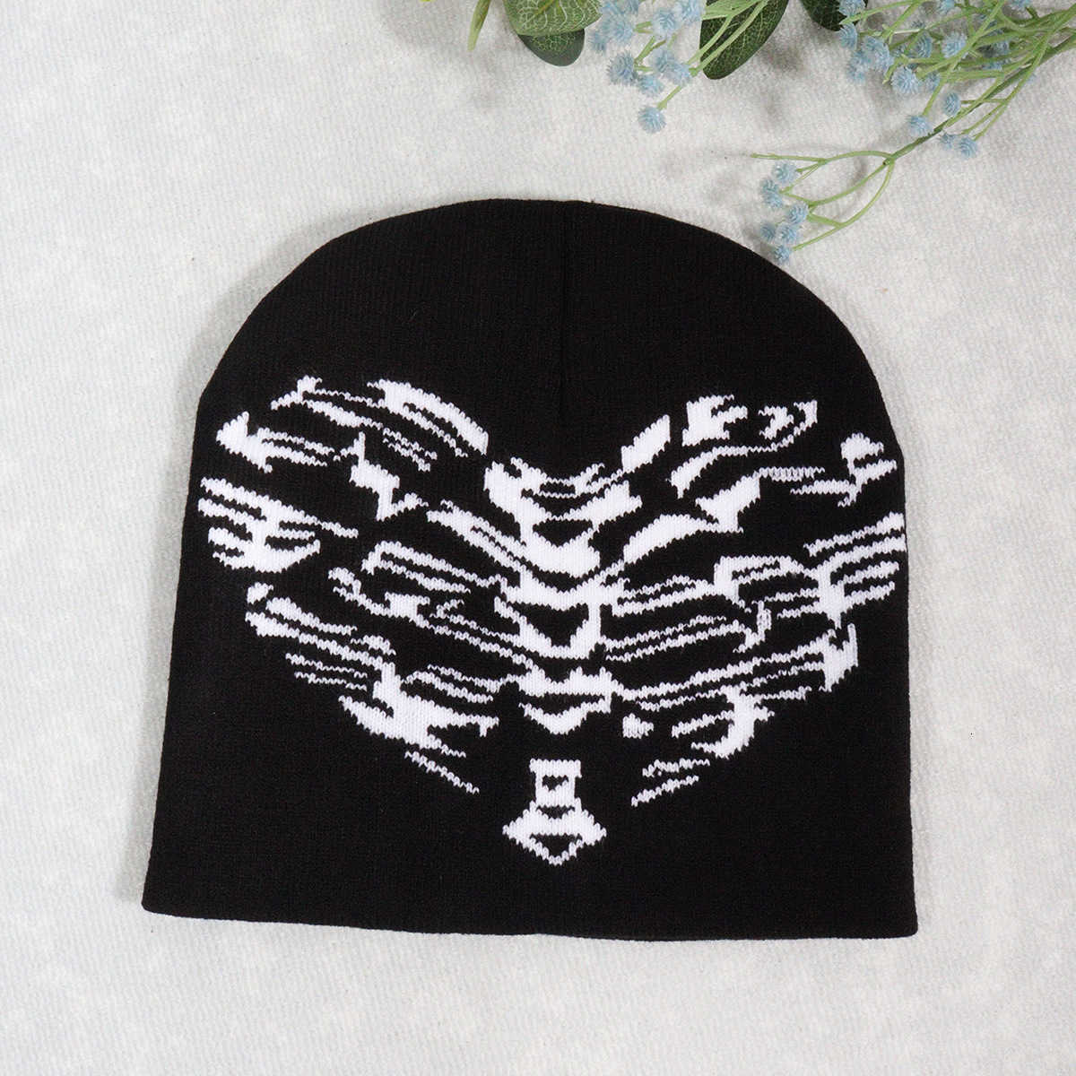 Knitted hat trendy new pullover heart-shaped skull Y2K jacquard hat for men and women S260225