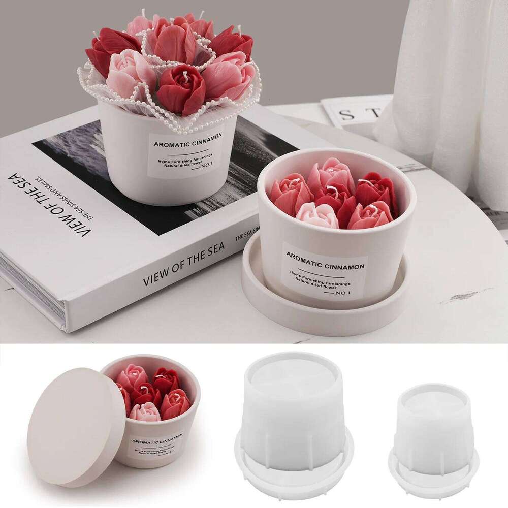 Round Candle Jar Silicone Mold DIY Flowerpot Concrete Casting Molds Plaster Resin Jewelry Storage Box Craft Making Home Decor W260226