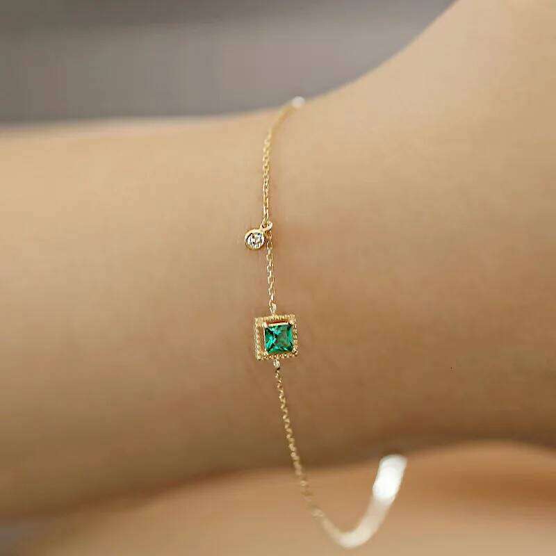 925 Sterling Silver Green Zircon Simple Personality Charm Woman Geometric Shape Bracelet Party Gift Exquisite Jewelry Z260225