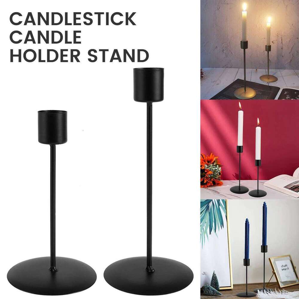 2Pcs Black Metal Candlestick Taper Decorative Candle Holder for Wedding Dinning Anniversary Table Centerpieces W260226