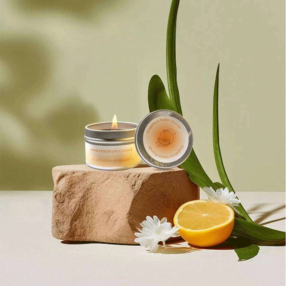 1PC Mini Soy Wax Scented Candles, Watercolor Pastel Style, Round Tin Jar Flower Petal Detail, Aromatherapy Candle for Bedroom W260226