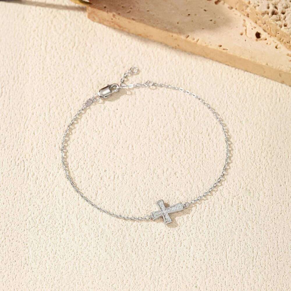 MODIAN D Color VVS1 Sparkling Moissanite 925 Sterling Silver Classic Simple Cross Link Chain Bracelet For Women OL Fine Jewelry Z260225