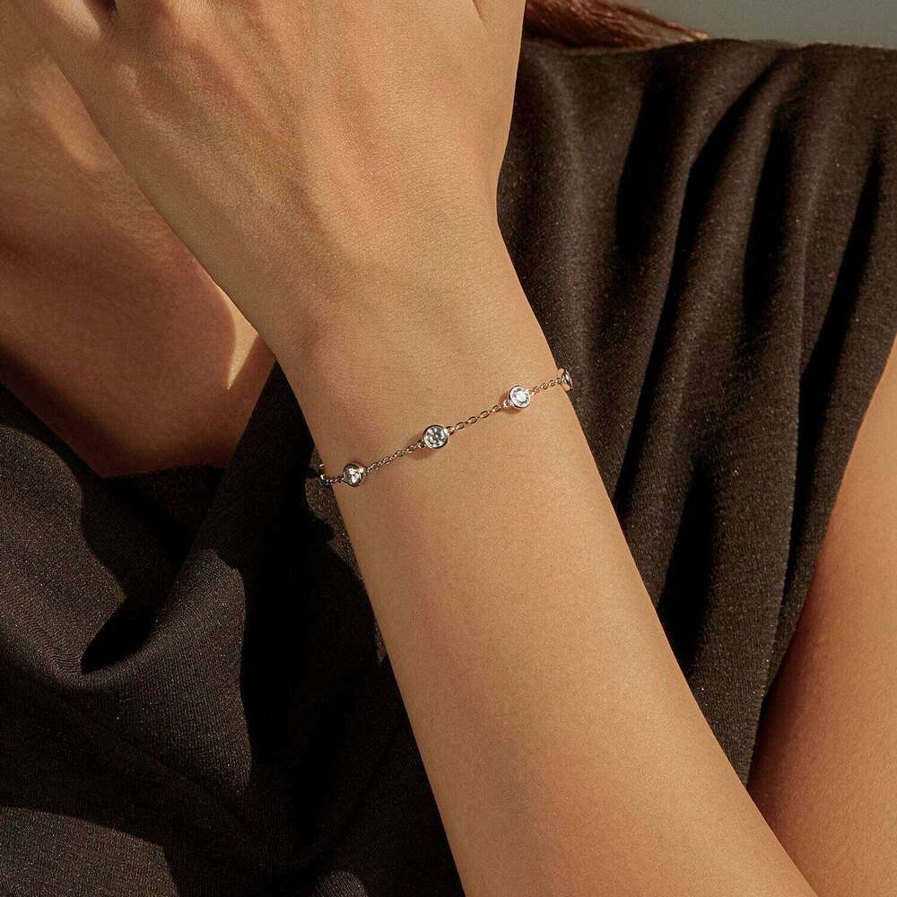MODIAN 925 Sterling Silver Bezel Round Sparkling Clear Cubic Zirconia Stackable Charm Fashion Bracelet For Women Fine Jewelry Z260225