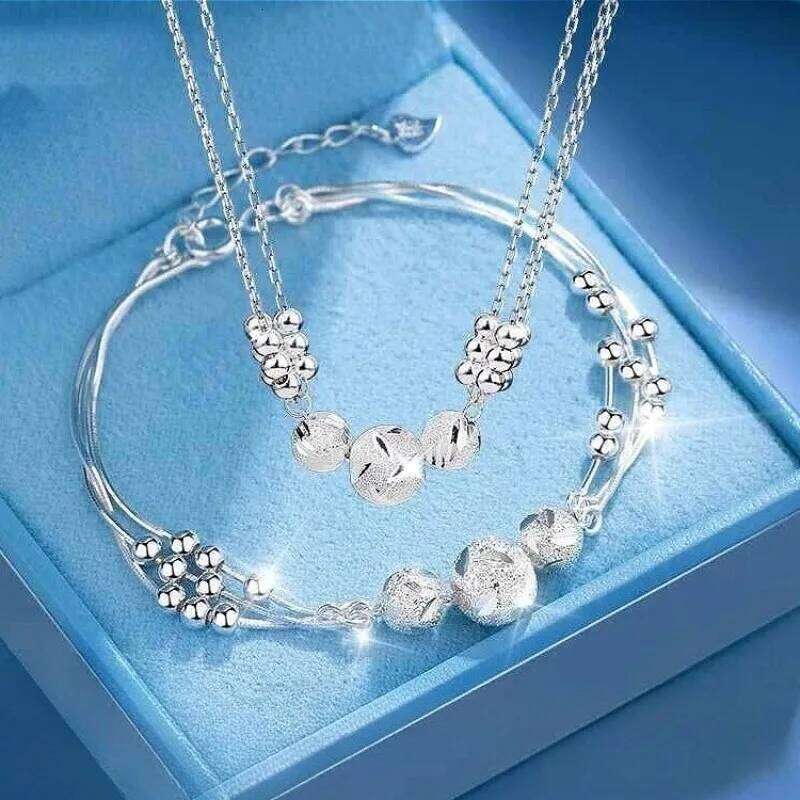 925 Sterling Silver Ball Necklace Bracelet for Woman Luxury Original Multi Layer Beads Set Party Exquisite Jewelry Z260225