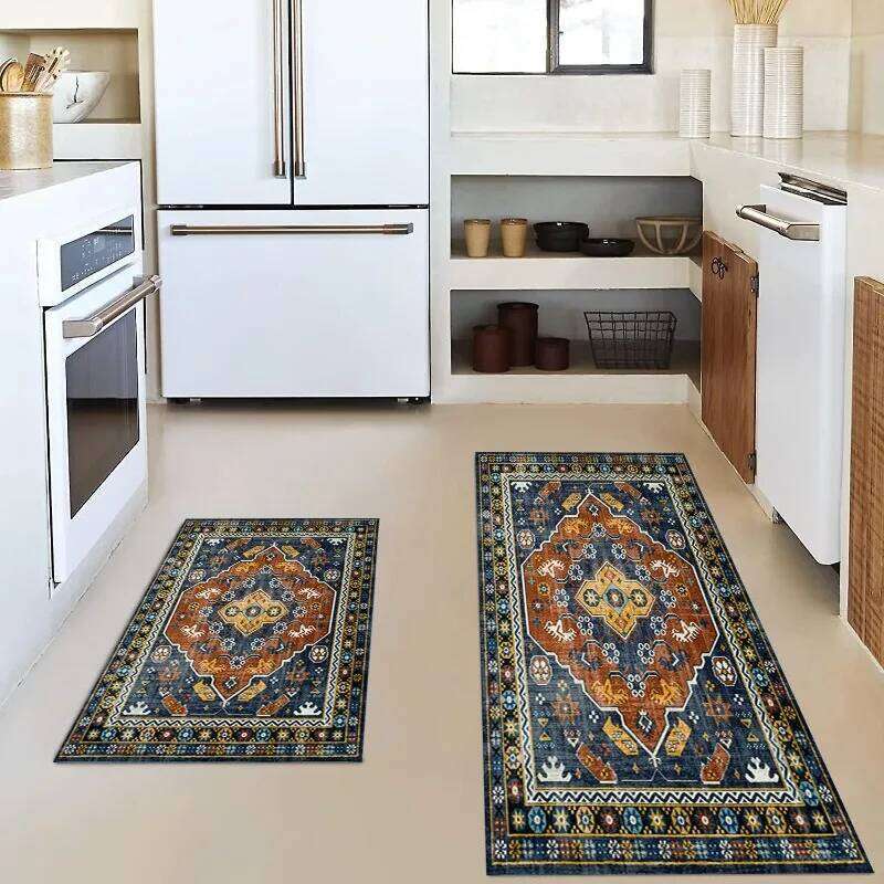 Vintage Oriental Blue Orange Rug Set Traditional Patterned Floor Mat Non-Slip Kitchen Living Room Bedroom Home Decor Carpet W260226