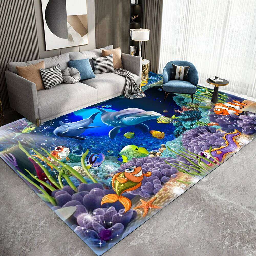 3D Ocean Animal Underwater World Colorful Area Rug Machine Washable Carpet Ideal for For Bedroom, Living Room, Kitchen Floor Mat W260226