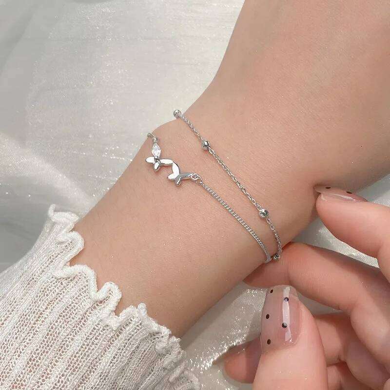 925 Sterling Silver Double Layer Butterfly Bracelet Women Fashion Korean Designer Chain Party Jewelry Gift for Her Z260225