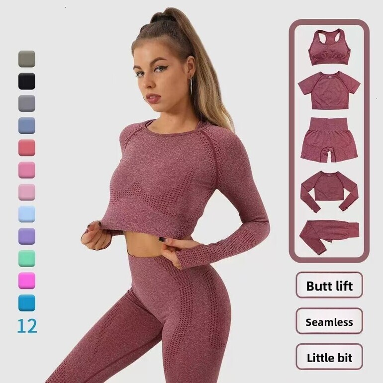 Five-Piece Custom Yoga Set: Women's Fitness Wear Collection New Autumn/Winter Polka Dot Slimming Workout Set Short Sleeve hot-sale products