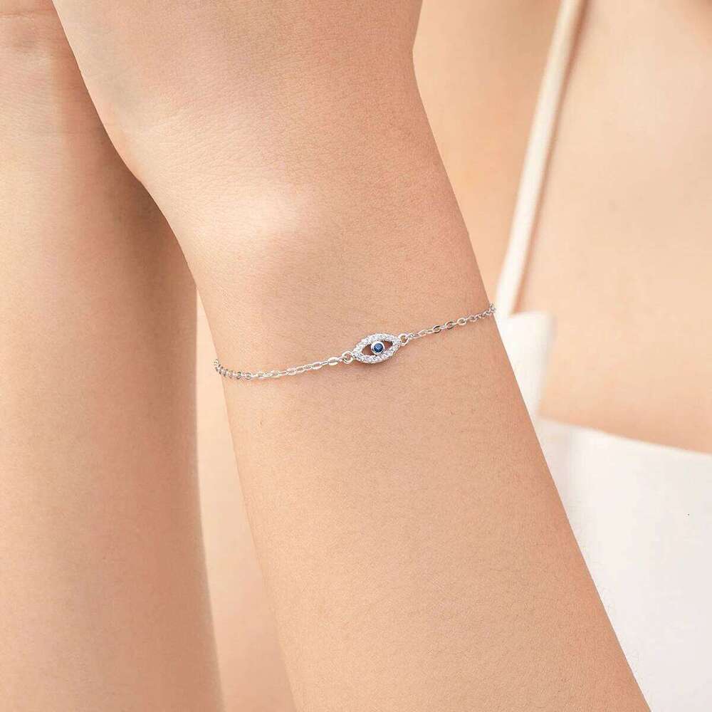 MODIAN 925 Sterling Silver Delicate Lucky Blue Eye Adjustable Bracelet Simple Chain Link For Women Pave Setting CZ Fine Jewelry Z260225