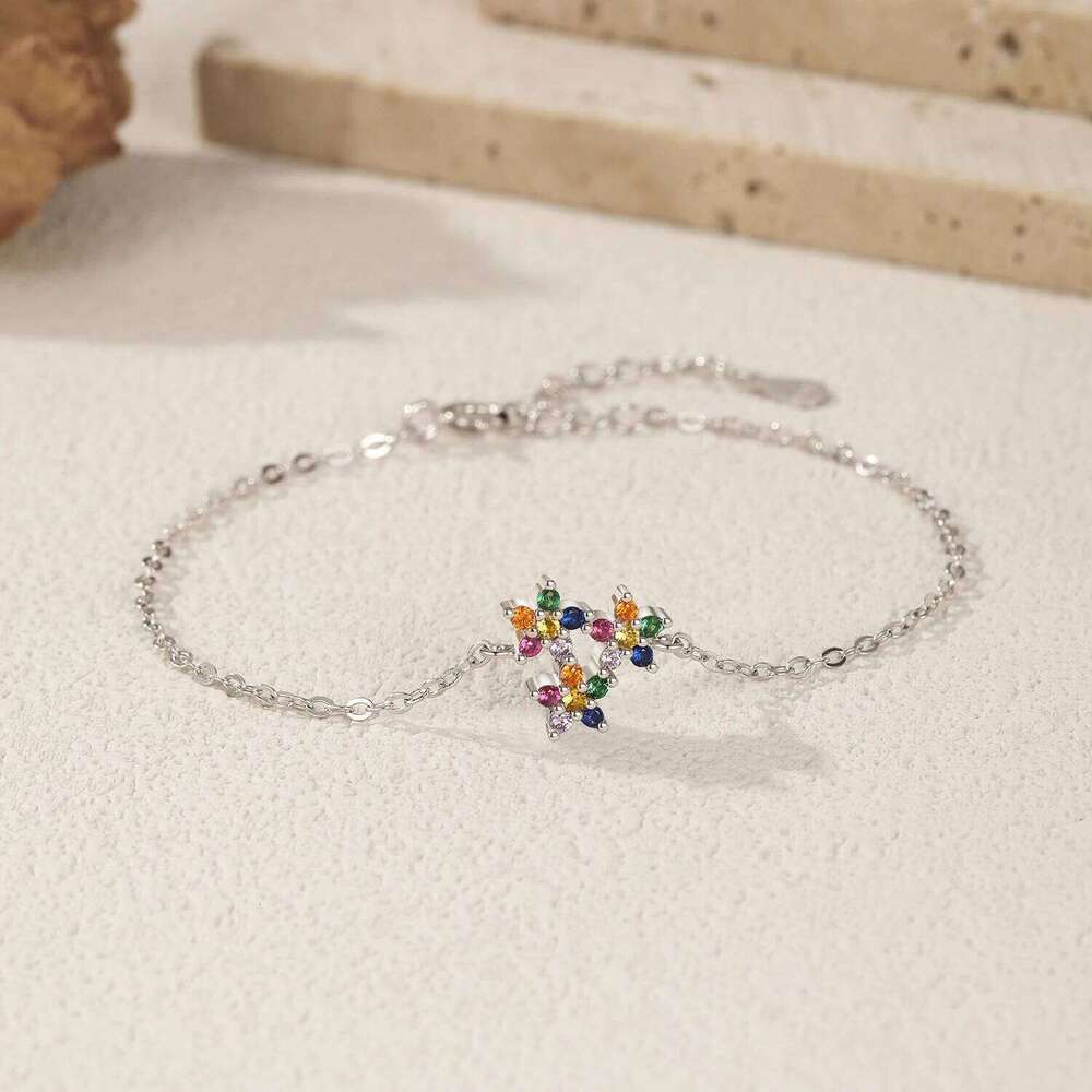 MODIAN 925 Sterling Silver Cute Rainbow Color Zirconia Three Small Flowers Link Chain Bracelets For Women Fine Jewelry Z260225
