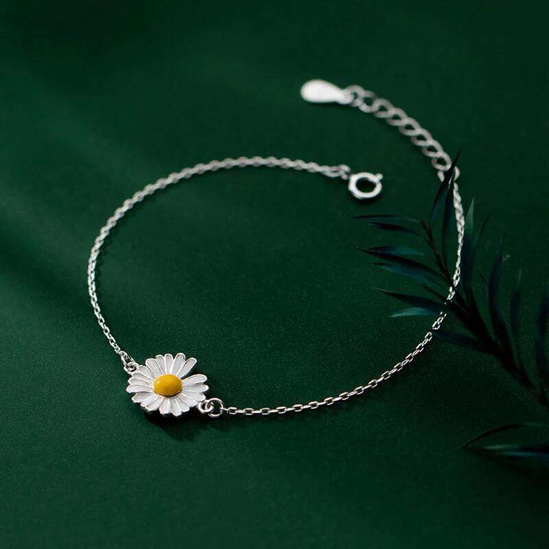 MODIAN 925 Sterling Silver Enamel Daisy Plant Simple Link Bracelet Fashion Charm Chain Jewelry For Women Valentine's Day Gifts Z260225
