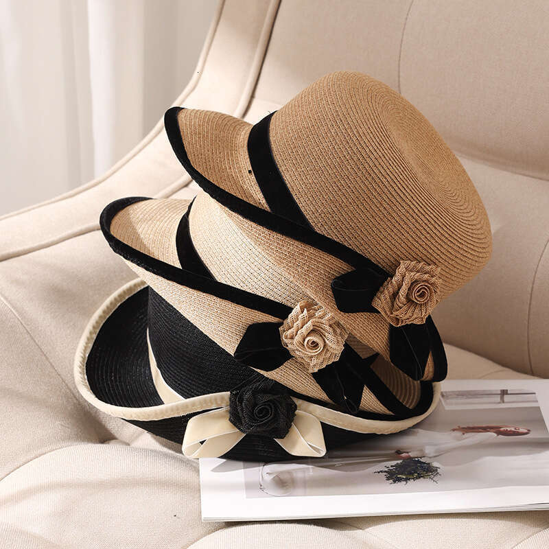 Folded-brimmed wide-brimmed hat Velvet Ribbon Style Suitable for spring and summer outings and wedding events