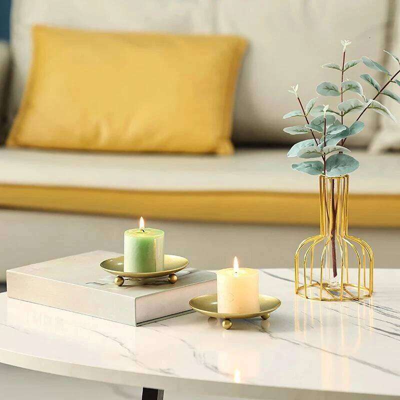 1PC Iron Holder Decorative Pillar Plate Pedestal Candle Stand for Wax Candles Spa Wedding Birthdays Party W260226