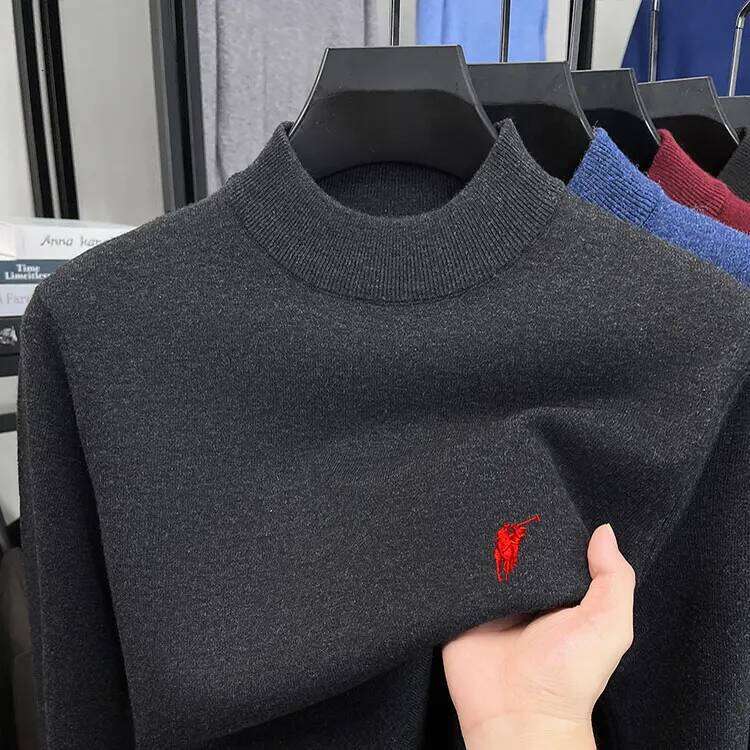 2025 Autumn/Winter Men's Woolen Half High Neck Thickened Solid Color Warm Knitted Base Sweater H260226 - view 3