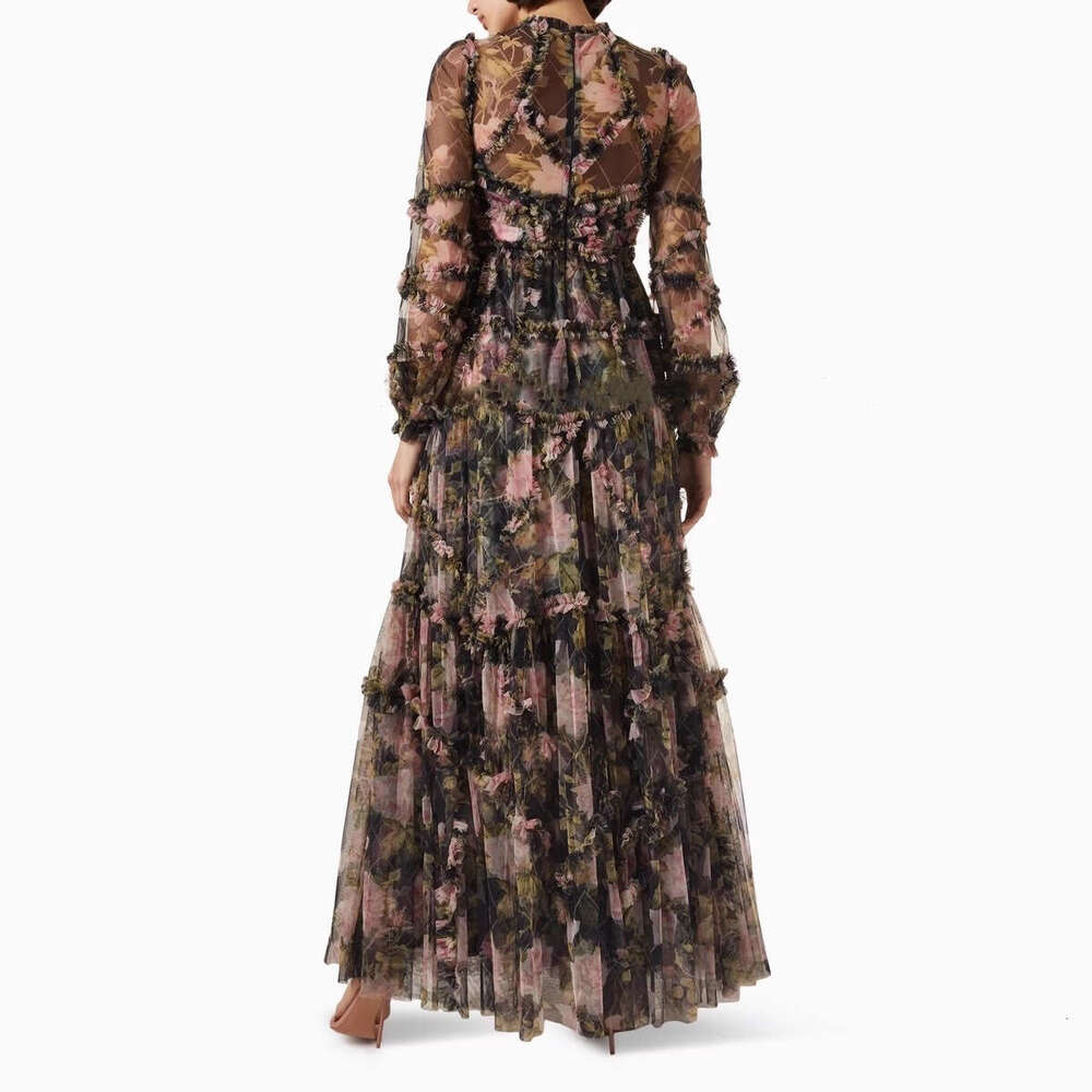 2026 early autumn new fashion brand dreamy fairy flower mesh lace pleated long skirt children's style