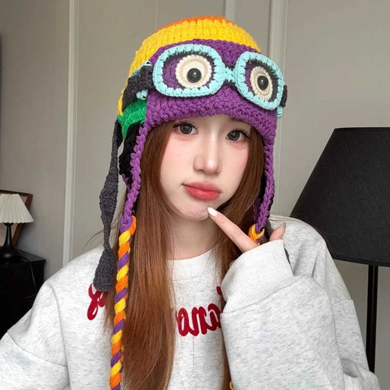 Cute Knitwear Collection------Knitted ear-protecting hat for women in autumn and winter windproof warm and makes the face look smaller plush material 