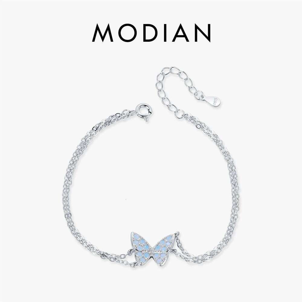 MODIAN Sweet Blue Opal Butterfly Bracelet 925 Sterling Silver Fashion Double Layer Link Chain Bracelets For Women Fine Jewelry Z260225