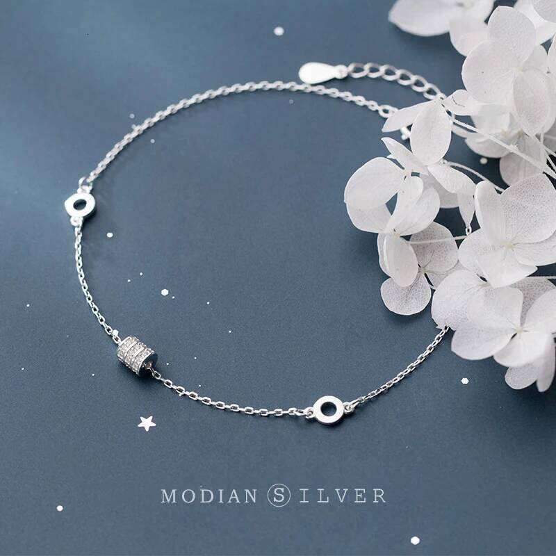Modian 2025 New Fashion Geometric Round Charm Luxury Bracelet For Women 925 Sterling Sparkling Link Tennis Silver Jewelry Z260225