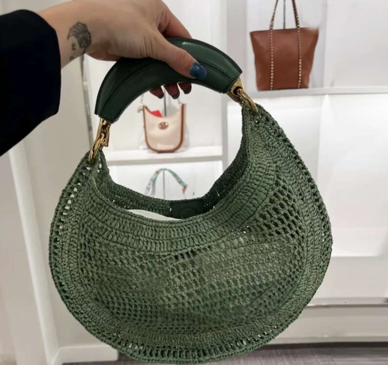 Cross Border Bohemian Straw Beach Niche Design Crescent Slim Metal Handle Hollow Shoulder Underarm Bag
