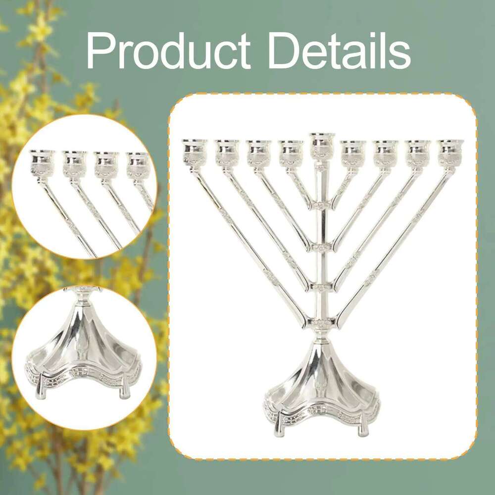 Zinc Alloy 9 Branch Menorah Candelabra for Holiday Decor Sturdy 10.4x9.4inch W260226