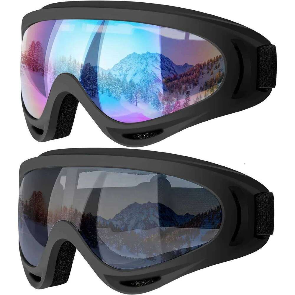 1 Pair Unisex Ski Snowboard Goggles with, -Glare & Adjustable Strap - Gradient Dark Blue/Black for Snowboarding Z260225