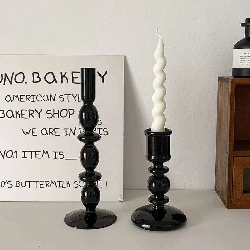 Black Home Candlesticks Living Room Modern Decoration Glass Vase Bookshelf Decor Candle Stick Holder W260226