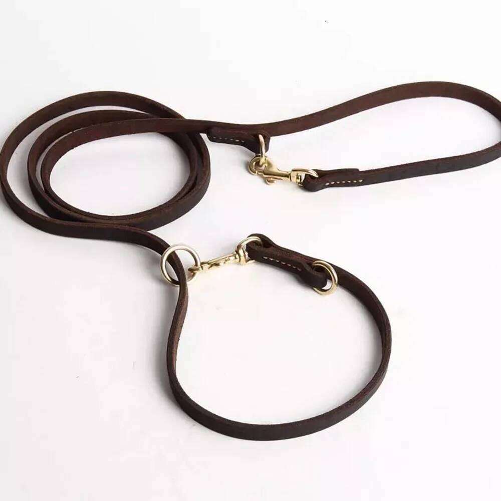 Real Leather Multifunctional Dog Tie Out Cable Pet Hands Free for Walking Running Double Dogs Leash Leads