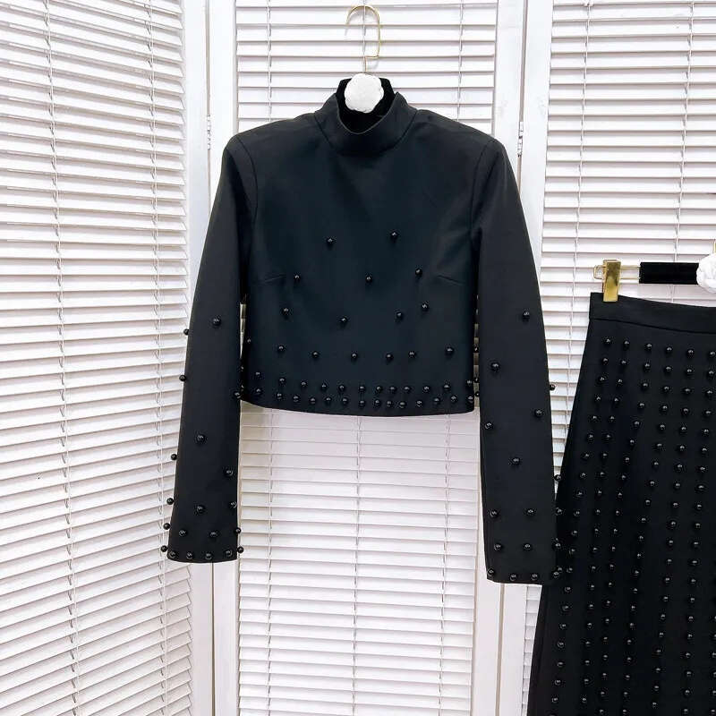 2026 Milan Autumn Brand Same Two Piece Black and White Round Neck Long Sleeve Dress