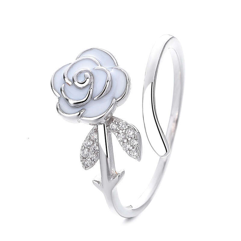 Sweet Camellia Open Ring High-end Feel Rose Flower Plain Band For Index Finger