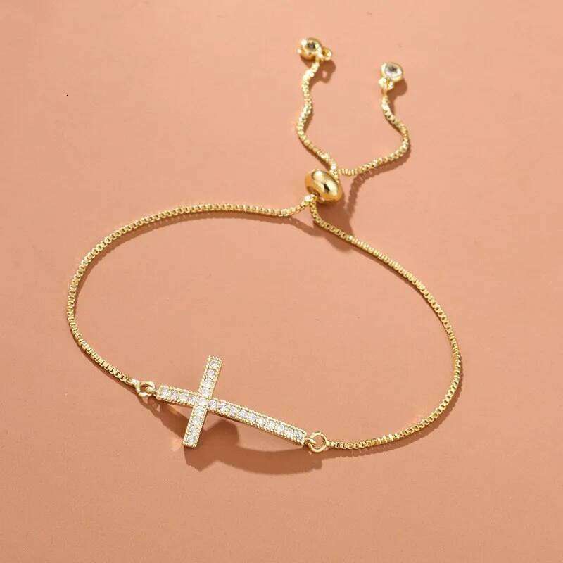 Stylish Copper Set Zirconium Cross Men's AND WOMEN'S Gold Silver Color Simple Adjustable Chain Bracelet Party Jewelry Z260225
