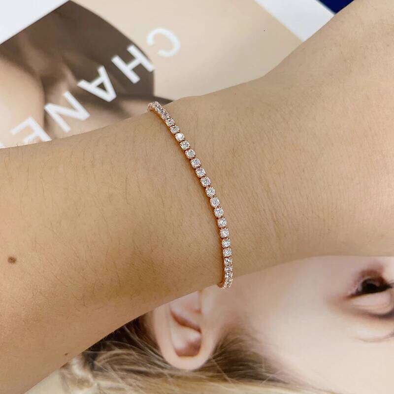 2mm 13.5 15-17cm Cluster CZ Link Chain Tennis Bracelets For Women Girls Friend Jewelry Thin Brass Gold Color Pulsera Bracciali Z260225