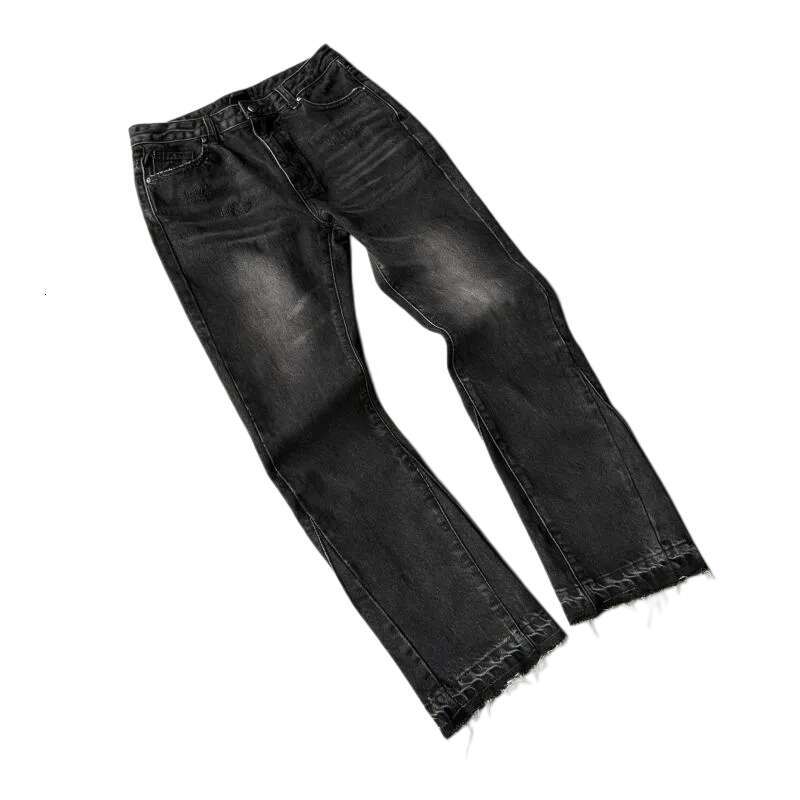 Men's Jeans Trendy Frayed Flare Distressed Wash Highlights Retro Texture Back Pocket Embroidery Enriches Layers Flared Cut For Ultimate Comfort